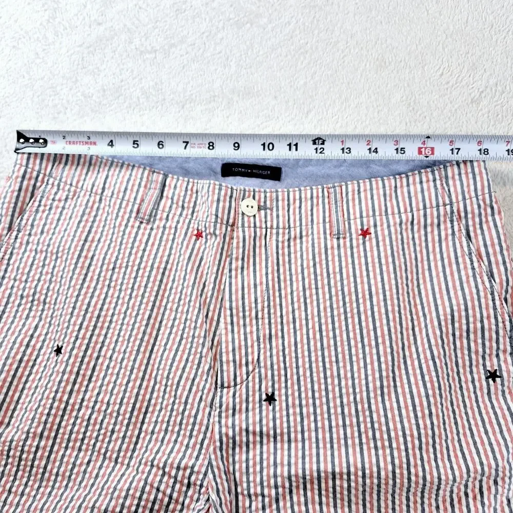 Tommy Hilfiger Red White Blue Stars & Stripes Seersucker Cotton Shorts Men's 36